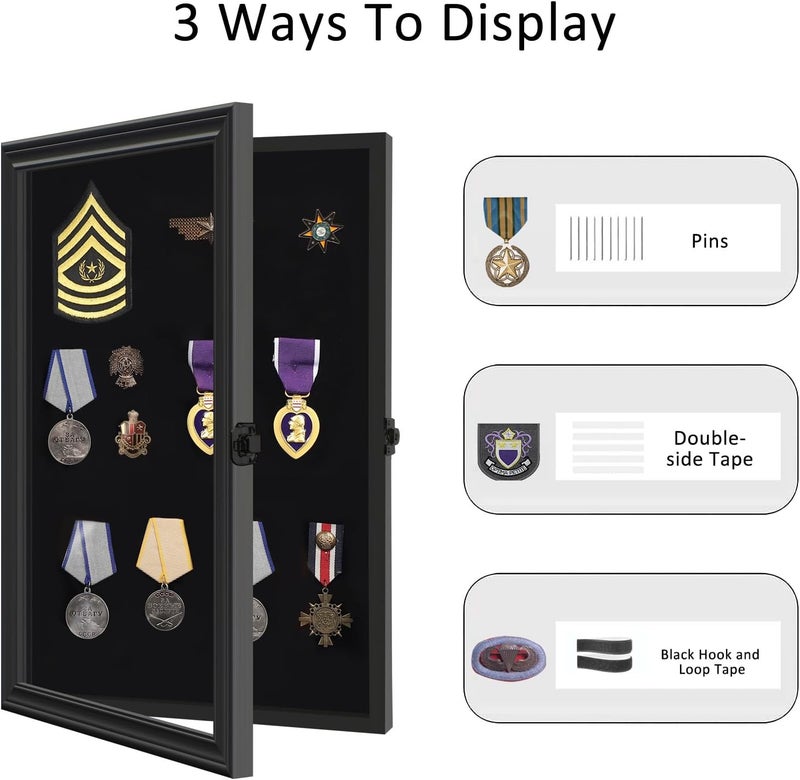 VERANI Pin Display Case - 12x18 Collection Display with Tempered Glass Door for Medals, Tags, Jewelry, Gifts, Ribbons, Collectibles, Black - Image 3